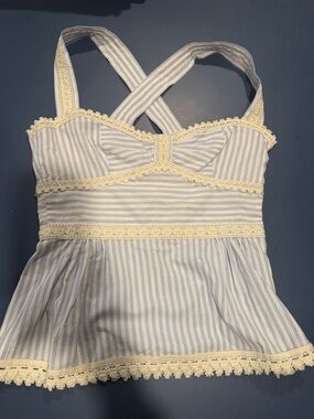 Women’s Striped Lace-Trim Cami Top - Light Blue & Cream